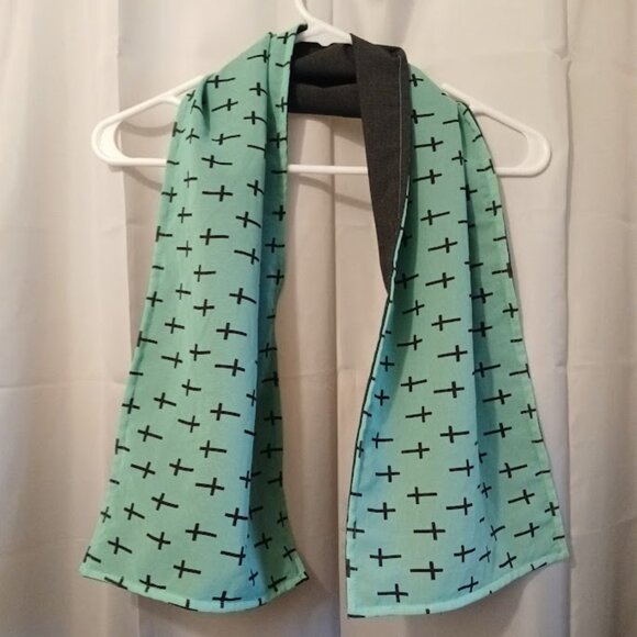 NEW Gothic Cross Scarf Turquoise Dark Gray 2 sided 10x42" Chiffon & Polycotton - Picture 3 of 6